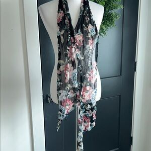 White House Black Market 76" long Floral Sheer Scarf sash belt headwear